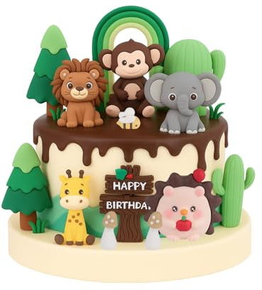 14pcs Realistic Wild Animal Cake Toppers - Reusable Wild Animal Cake Decoration, Monkey Giraffe Theme Party Decorations, Cake Topper Wild Animals for Baby Birthday