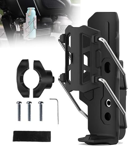 Cycling Bottle Holder, Motorcycle Bicycle Water Bottle Holder, Adjustable Automatic Clamping Mechanism, Handlebar Crash Bar Mount Cup Cage (1Pc Black)