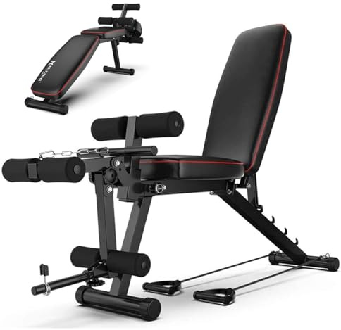 Hantelbank Verstellbar für Zuhause, Multifunktions Schrägbank Hantelbank mit Beincurler und Beinstrecker 5-Fach Verstellbare Rückenlehne Bauchtrainer Fitnessbank Bankdrücken Sit-Up Bauch Krafttraining