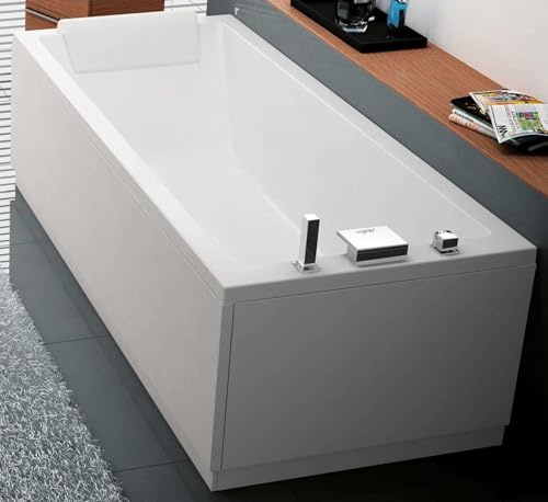 Novellini Calos Standard con Telaio 170x80 H58 cm 190 LT Vasca da Bagno Rettangolare Bianco Lucido Colonna Rubinetteria Miscelatore Bordo Doccetta Cascata 1 Pannello Frontale 2 Laterali Poggiatesta