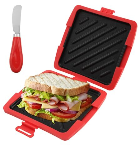Microwave Toastie Sandwich Maker, Wireless Snack Makers & Panini Press, Heatwave Technology Sandwich Toaster, Nonstick Plate Sandwiches Maker for Cooking Crispy Sandwiches(red)