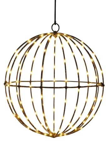 CP6784_20 LED Leuchtkugel Metall Schwarz Innen-& Außen Ø 20 cm Timer IP44 Batteriebetrieben Dekokugel zum Hängen Dekoleuchte Weihnachten Winter