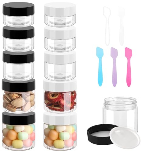 Accmor 0.85/1/1.35/1.7/2 OZ Jars with Lids, 10 Pack Small Empty Cosmetic Containers Round Travel Jars with Inner Liners & Spatulas, Makeup Sample Container for Storing Lotions, Cream, Ointments