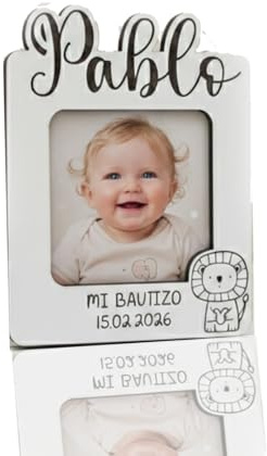 Genérico Lote 5 unidades. Marco de Fotos Personalizado con imán, personalizado para Bautizo, Comunión, Cumpleaños, Boda | Portafotos Imán de Madera con diseño personalizado, regalos para invitados