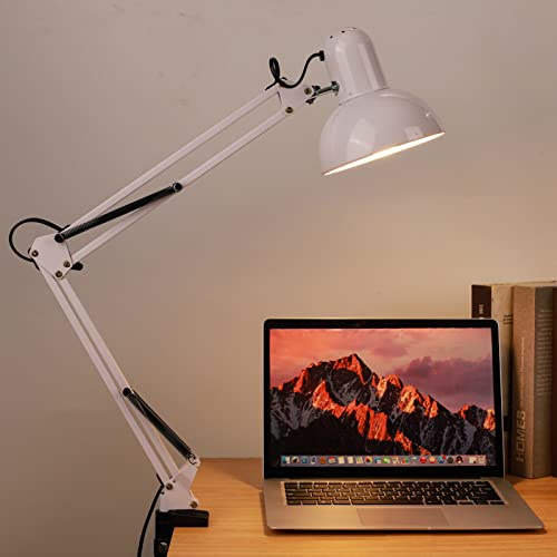 Riuulity Lámpara de Mesa LED Regulable Lámpara de Lectura de Metal para Trabajos de Reparación de Tatuajes de Estudio, Luz de Abrazadera Ajustable para Trabajo de Estudiantes (WHITE)