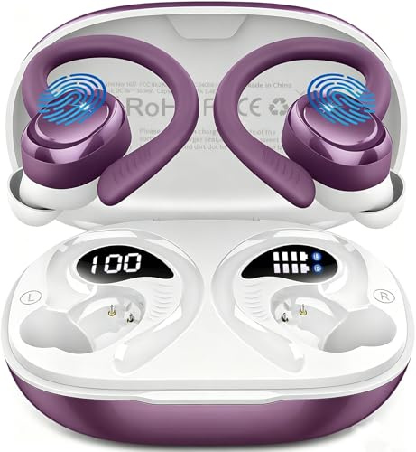Ecouteurs Bluetooth sans Fil Sport, 2026 Écouteur Bluetooth 5.4 avec 4 ENC Mic, 60+Hrs Ecouteurs sans Fil HiFi Stéréo, IP7 Étanche Oreillette Bluetooth Running, USB-C Charge Rapide, Écran LED Casque