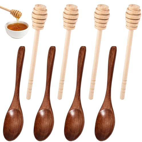 TenaLucy 8 Piezas Cuchara Miel de Madera, Agitadores des Miel Cucharas, Cucharas de Miels Madera, Dispensador des Miels para Levantar Miol, Palitos Maderas Naturales para Mielera Mermelada Sirope