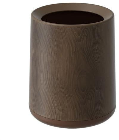 LiQENT-149 poubelle de cuisine Poubelle rétro en grain de bois sans couvercle, poubelle ouverte sur le dessus, bureau ronde avec base et seau doublure, for salon, chambre à coucher