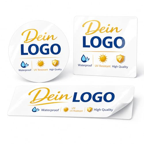 Individuell bedruckte Logo-Aufkleber ab 125 Stück – personalisierte Etiketten, wasserfest & selbstklebend – rund, rechteckig oder quadratisch – für Verpackung, Produkte & Versand