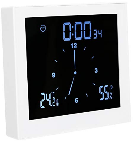 lyrlody Digital Klocka, Plast Vattentät Badrumsklocka IP65 med Termometer Hygrometer Nedräkningstimer, Sugkopp Väggfäste för Dusch Badrum Hembruk (Vit)