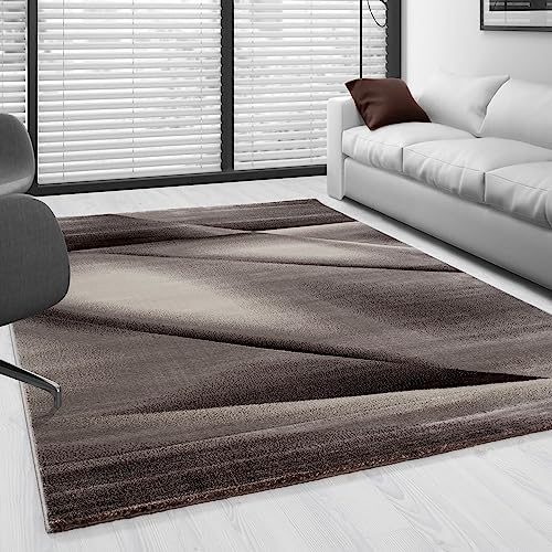 SIMPEX Kurzflor Teppich 200x290 cm, Modern Abstrakt Design in Braun Beige, Pflegeleicht, ideal für große Wohnzimmer, Essbereiche oder offene Wohnräume