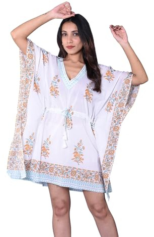Rastogi hantverk 100% bomull handblock tryck baddräkt täckande strand kaftan damtryck kaftan 21