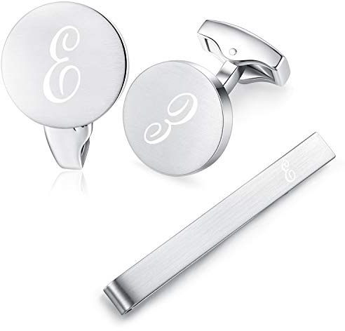 HONEY BEAR Manschettenknöpfe Krawattennadel Set Initialen Buchstabe Herren Hochzeit Cufflinks Manschettenknopf Silber