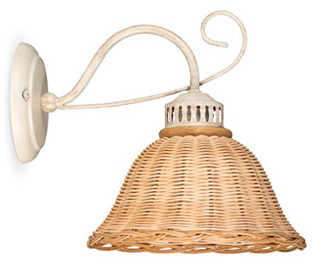 Helios Leuchten 3020712/W Wandlampe antik-weiss Rattan natur-farbig | Rattanlampe Rattanleuchte Landhausstil | Wandleuchte cabby-chic | 1 x E27