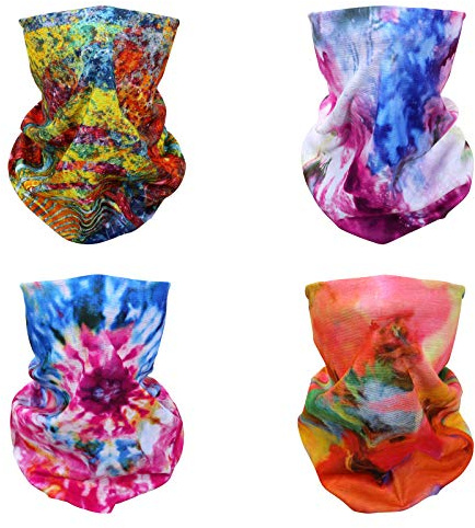 SMEHCF 4 Pannband Bandana Balaclava Halv Ansiktsmask Sköld Huvud Hår Halsduk Hals Damask Hatt Multipurpose För Kvinnor Män Andas Återanvändbar Tvättbar Regnbågsvattenfärg