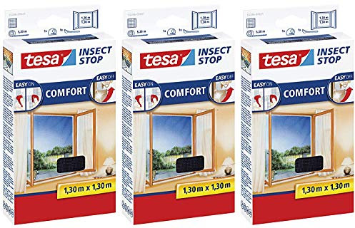 tesa Insect Stop Comfort Fliegengitter Fenster Insektenschutz mit Klettband selbstklebend (3 Stück)