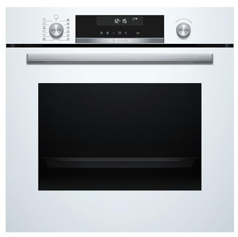 Bosch - Horno Multifunción Pirolítico, 60 cm, Display LCD con mandos ocultables, Home Connect, Recetas pre-programadas, ClipRails, Serie 6, Cristal blanco, HBG5780W6