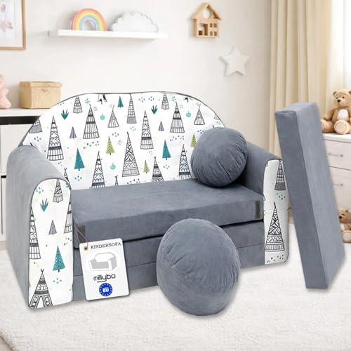millybo Kindersofa Kinder Couch mit Schlaffunktion ausklappbar 3in1 Kinder Sofa Spielsofa mit Bettfunktion Mädchen Jungen Sitzsack Minisofa Schlafsofa Kinderzimmer Schlafsessel (AJ3)