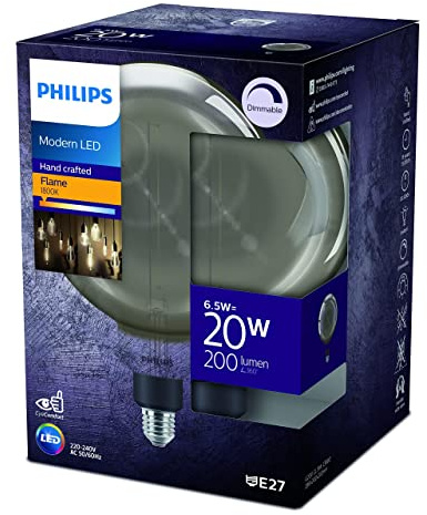 Philips LED Classic E27 Giant Smoky Lampe, 25 W, Vintage Industrial Dekolampe, XL-Globeform, dimmbar, flame
