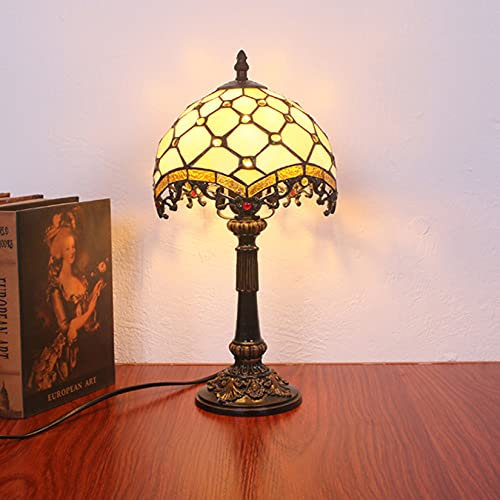 BOTOWI Tiffany Style Barock Tischlampe Buntglas Schreibtisch Leseleuchten Euro Retro Nachttischlampen zum Lesen Schlafzimmer Nachttisch Cafe Bar, 8-Zoll