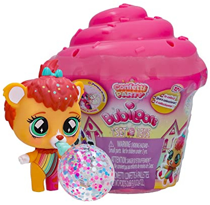 IMC Toys Konfetti Party | Überraschungs-Sammelfigur Mini-Tierpuppe, die Luftballons mit 8 Zubehörteilen aufbläst - Geschenkspielzeug für Mädchen und Jungen +3 Jahre