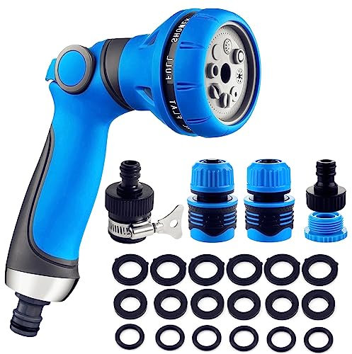 Garden Hose Pipe Multi Spray Watering Gun Starter Set,8 Adjustable Patterns High Pressure Spray Head Hose Nozzle,Hose Connectors Hose Attachments for Watering Plants Or Lawns,Shower Pets,Car Washing