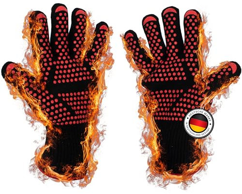Kyto Grill Handschuhe 800 Grad Hitzebeständig feuerfest rot/schwarz BBQ Grillen, backen, Kochen Universalgröße