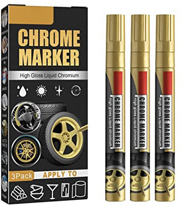BYNYXI 3 Stück Autoreifen Lackstift, Wasserdichter Permanentmarker Lack Marker Stift Markierungsstift Reifenmarker Lackstift DIY plattierter Beschriftungsstift für Auto Motorrad Papier Glas, Gold
