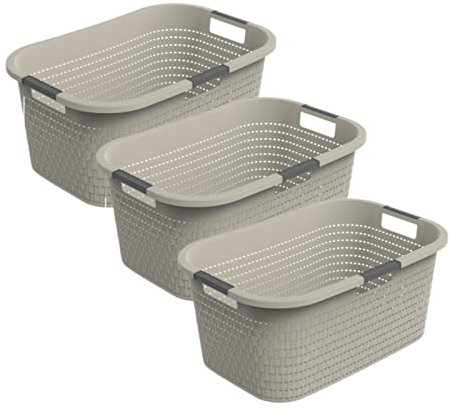 Rotho Country 3er-Set Wäschekorb 40l, Kunststoff (PP) BPA-frei, beige, 40l (58.0 x 38.9 x 25.1 cm)