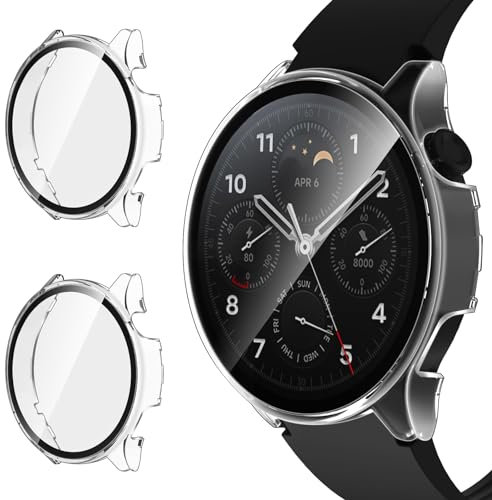ivoler 2 Piezas Duro PC Funda para Xiaomi Watch S1 Pro, Protección Completa Anti-arañazos Protector de Pantalla de Cristal Vidrio Templado Carcasa Transparente Delgada Case