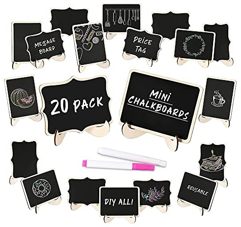 ICECHEN Mini Tafelschild 20Er Pack Lebensmittel Etiketten für Party Buffet, Kleine Tafel Tafeln mit StaffeleistäNder für Lebensmittel Etiketten