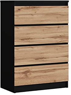 3xE Living Komodenschrank mit 4 Schubladen, Farbe: Schwarz/Wotan Eiche, A: 70 x 101 x 39 cm