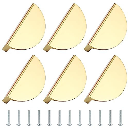 Sixfolo 6 Stück Schrankgriff Gold Halbmond Möbelgriffe Goldene Küchenschränke Aluminium Modern SchrankknöPfe mit Schrauben für Möbel Küchen Griffe Dekoration,64mm Lochabstand