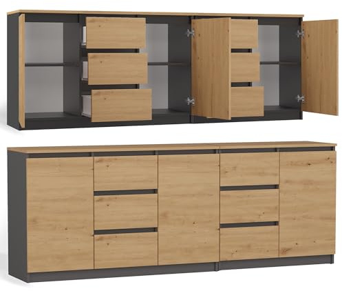 CDF Sideboard 200cm Kommode grifflos 3X Tür 6 Schubladen Büro Flur Kaschmir