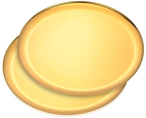 2 Stück Gold Rundes Edelstahl-Tablett,großes Tablett für Schmuck und Kosmetik,Serviertablett und Ausstellungstablett,Durchmesser 28 cm
