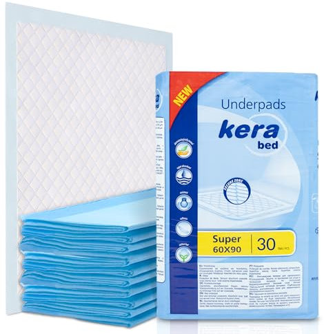 KERA® saugstarke Inkontinenz-Bettunterlage - 30 x Einweg Krankenunterlagen 60x90 mit “Cotton Feel” Comfort - Inkontinenzunterlage Wickelunterlage einweg wasserdicht