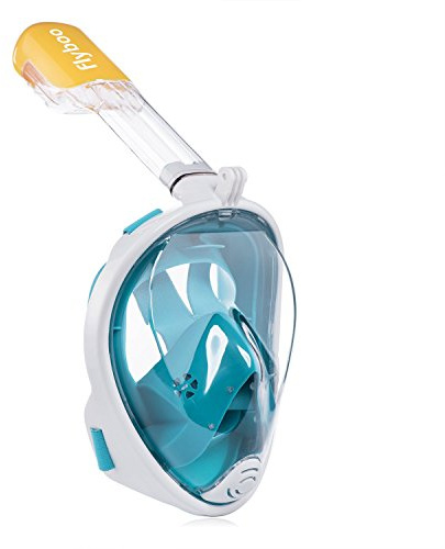 Flyboo Snorkelmask, heltäckande snorkelset, 180° vy snorklingsutrustning med panorama-design-kompatibel sportkamera, dykmask med anti-dimma och anti-läckage teknik för vuxna och barn