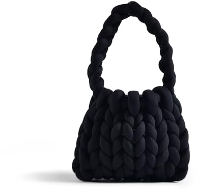 Kcvvcr Damen Handgewebte Tragetaschen, Chunky Garn gewebte Umhängetasche, DIY Knoten Tasche Eimer Tasche, Casual Griff Tasche Geflochtene Geldbörse