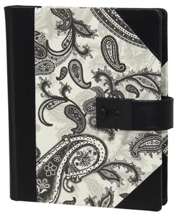 Vera Donna Buchbinderische Papier & Lederverarbeitung Tagebuch mit Schloss Black Paisley mit Lederrücken und Lederecken