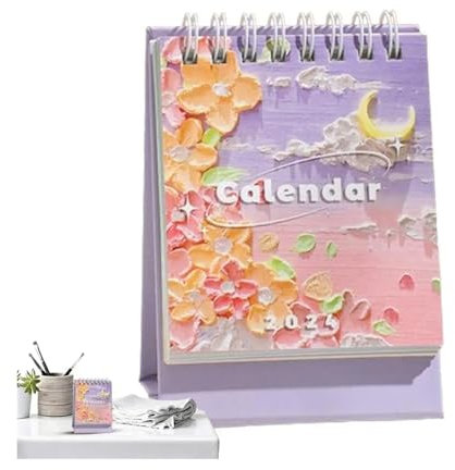 GLigeT Vintage-Kalender 2024, Ölgemälde, Vintage-Schreibtischkalender, Kleiner Monatskalender for Arbeitsplanung, to-Do-Liste, tragbarer Tisch (Color : B)