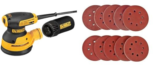 DEWALT - Ponceuse excentrique 280W ø125mm - DWE6423 & Disque de Ponçage 100pcs SPTA Disques Abrasifs 40/80/120/180/320/600/800/1000/1500/2000 Grain Taille de 125mm