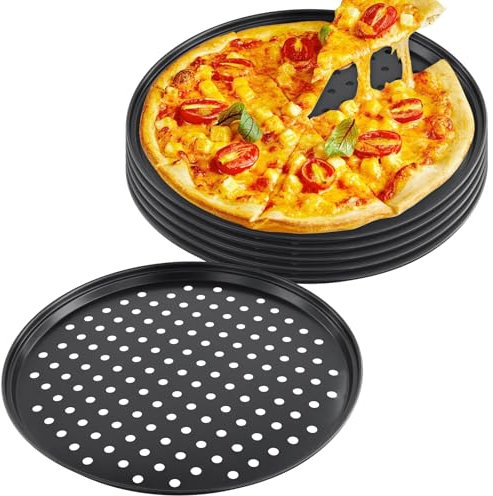 PINGEUI 6 Pack 12 Inch Non Stick Pizza Tray, Carbon Steel Pizza Oven Trays Round Perforated Baking Tray Pan for Kitchen Oven, Restaurants