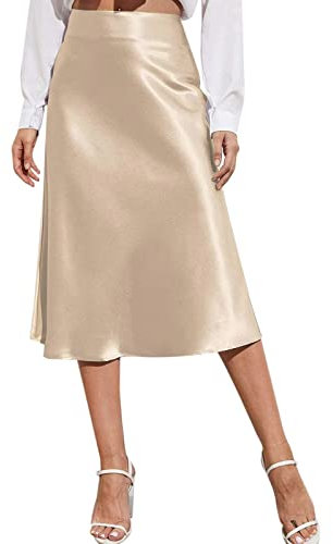 Satin Rock Damen Midi A Linie - Bleistiftrock Schwarz Damen - Maxirock Lang Sommer Halter Midi High Waist Figurbetont Rock Solid Farbe Satin Kleid Reißverschluss Sommerrock Maxirock