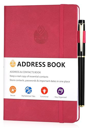 JIANTA Adressbuch mit alphabetischen Registern von A-Z, PU-Leder Adressbuch mit Stift, gebundenes Adressbuch für die sichere Aufbewahrung von Email, Telephon und Adress Kontakten