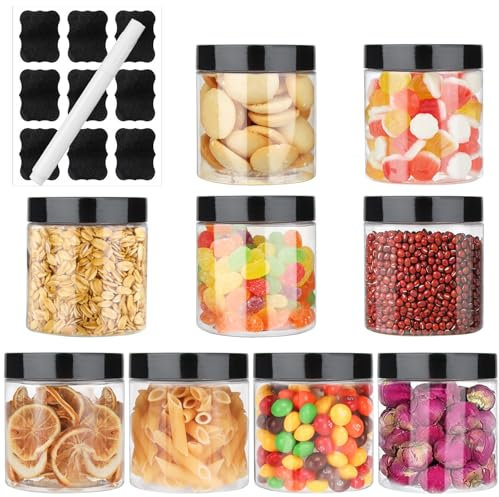 Dawumin Contenitori Plastica con Coperchio per Alimenti, 9pcs Contenitore Pasta, 250ml Contenitori Ermetici per Alimenti, Utilizzato per la Conservazione di Cereali, Muesli, Farina