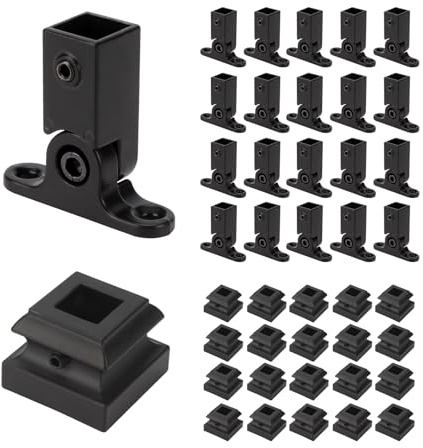 DIICCYO 40 Pack Balusters Swivel Shoes for 1/2 Inch Square Tubing, Aluminum Adjustable Angle Stair Shoes for Staircase Interior with Screws for Metal Spindle Railing, 20 Swivel Shoes and 20 Flat Shoes