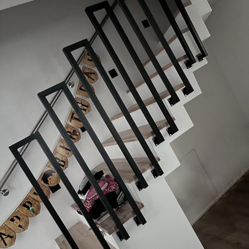 Barandilla Escalera Forma U Exterior, Pasamanos Negro, Barandillas Escaleras de Hierro para Interiores, Pasamanos Escalera Forma de U (Negro L, 110cm)