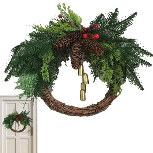 Corone di Natale per porta d'ingresso, corona di Natale, ghirlanda fatta a mano per Natale, decorazione da parete con finestra integrata