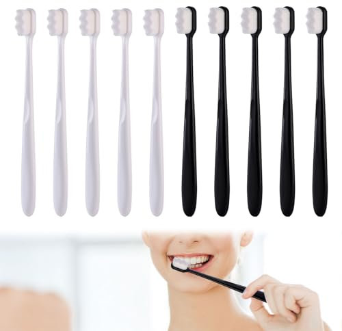 Confezione da 10 spazzolini morbidi, spazzolini morbidi per adulti, spazzolini manuali extra morbidi per adulti e bambini, spazzolini sterili in fibra per adulti, spazzolino nano con 20.000 setole
