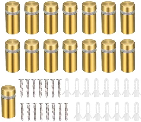 HUAZIZ 15 Piezas 12×25 mm Tornillo de Publicidad de Acero Inoxidable, Clavos de Vidrio Publicidad Tornillo Separador, Clavos de Fijación de Vidrio, con Tornillos, para Publicidad de Crista, Oro